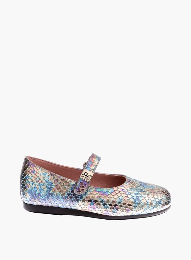 Pablosky Girls' Iridescent Textured Mary Jane Shoes With Hook And Loop Closure - Image 1