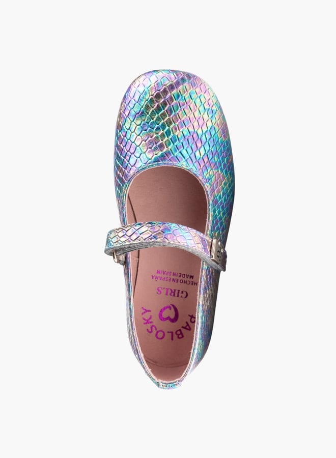 Pablosky Girls' Iridescent Textured Mary Jane Shoes With Hook And Loop Closure - Image 4