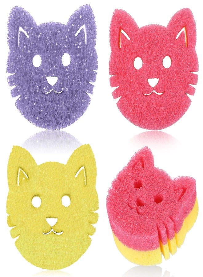 FillTouch مجموعة فيل تاتش المكونة من 3 قطع من إسفنجات التنظيف ذات الوجهين متعددة الوظائف، لطيفة وحساسة لدرجة الحرارة، لا تخدش الأطباق، لغسل الأطباق في المطبخ والحمام (قطة، وردي، أصفر، بنفسجي) - Image 1