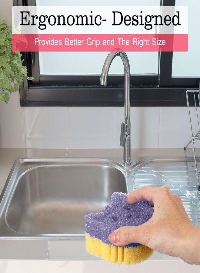 FillTouch مجموعة فيل تاتش المكونة من 3 قطع من إسفنجات التنظيف ذات الوجهين متعددة الوظائف، لطيفة وحساسة لدرجة الحرارة، لا تخدش الأطباق، لغسل الأطباق في المطبخ والحمام (قطة، وردي، أصفر، بنفسجي) - Image 5