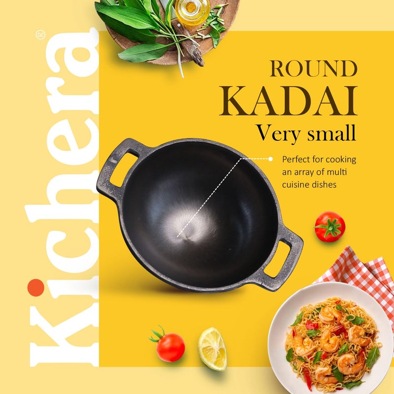 Kichera Pre Seasoned Cast Iron Smooth Kadai Nonstick Iron kadhai 100 Pure ToxinFree No Chemical Coating 7inch - Image 3