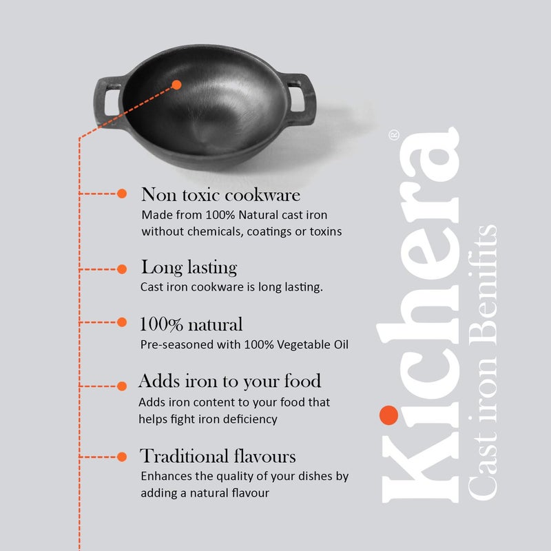 Kichera Pre Seasoned Cast Iron Smooth Kadai Nonstick Iron kadhai 100 Pure ToxinFree No Chemical Coating 7inch - Image 5