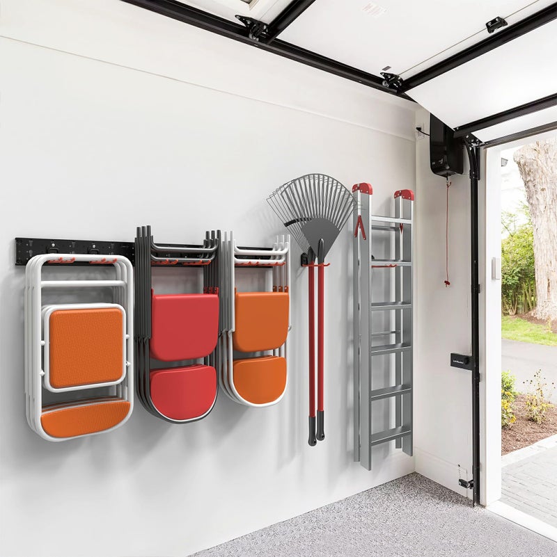 Wallmaster Wall Mount Garage Organizer Tool Storage Rack, Heavy Duty Folding Chair Hangers with 8 Adjustable Hooks, 48-inch Tracks, Max Load 300lbs - Image 2