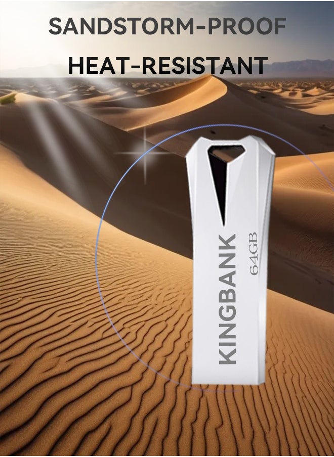 KINGBANK - 64G USB3.0 Flash Drive, High-Speed ​​Storage, 40MBps Read, 30MBps Write, Compatible with Audio, Computers, TVs, Laptops, Game Consoles, Cars (64GB, Silver) - Image 1