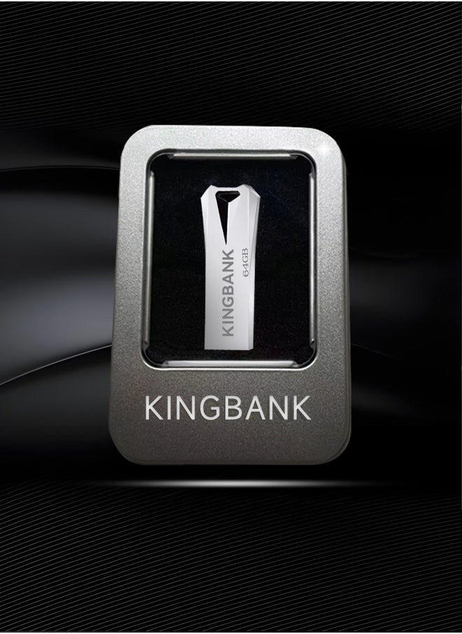 KINGBANK - 64G USB3.0 Flash Drive, High-Speed ​​Storage, 40MBps Read, 30MBps Write, Compatible with Audio, Computers, TVs, Laptops, Game Consoles, Cars (64GB, Silver) - Image 1