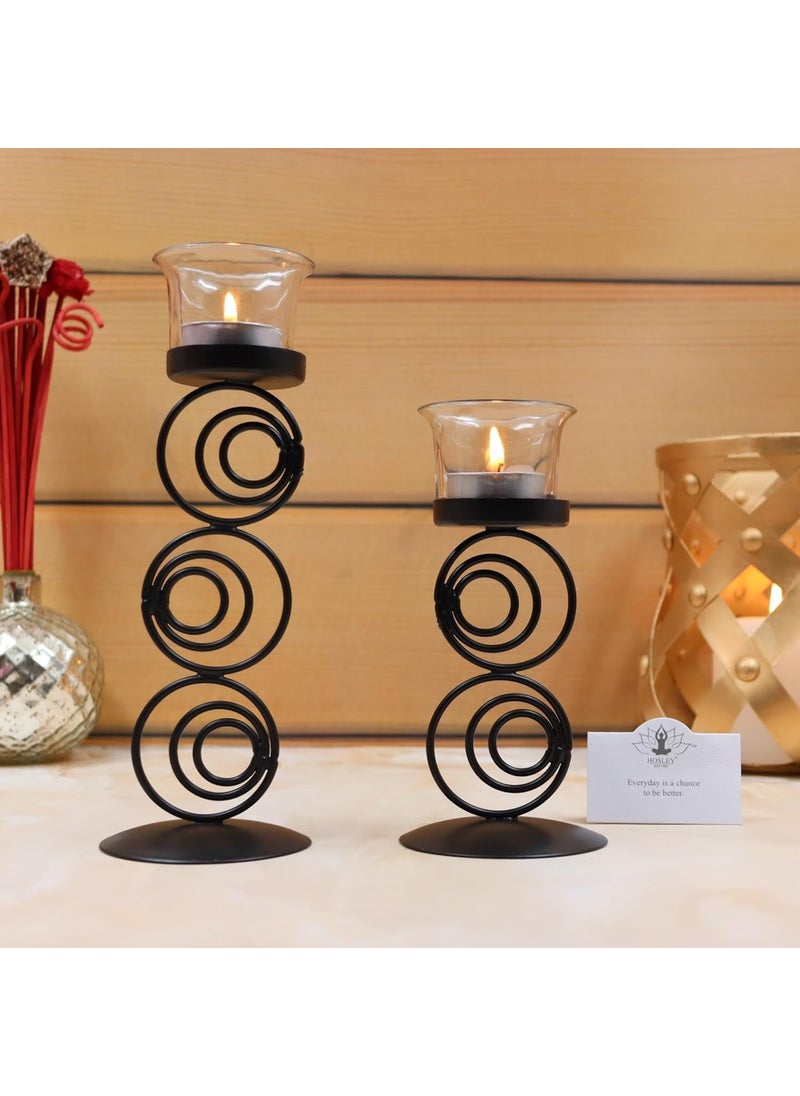 Hosley - HOSLEY Clear Glass Tealight Candle Holders|Black Tealight Candle Holders with Glass Holders Perfect for Home Decor Tabletop Centerpiece| Pack of 2 with Pack of 2 Tealights - Image 1