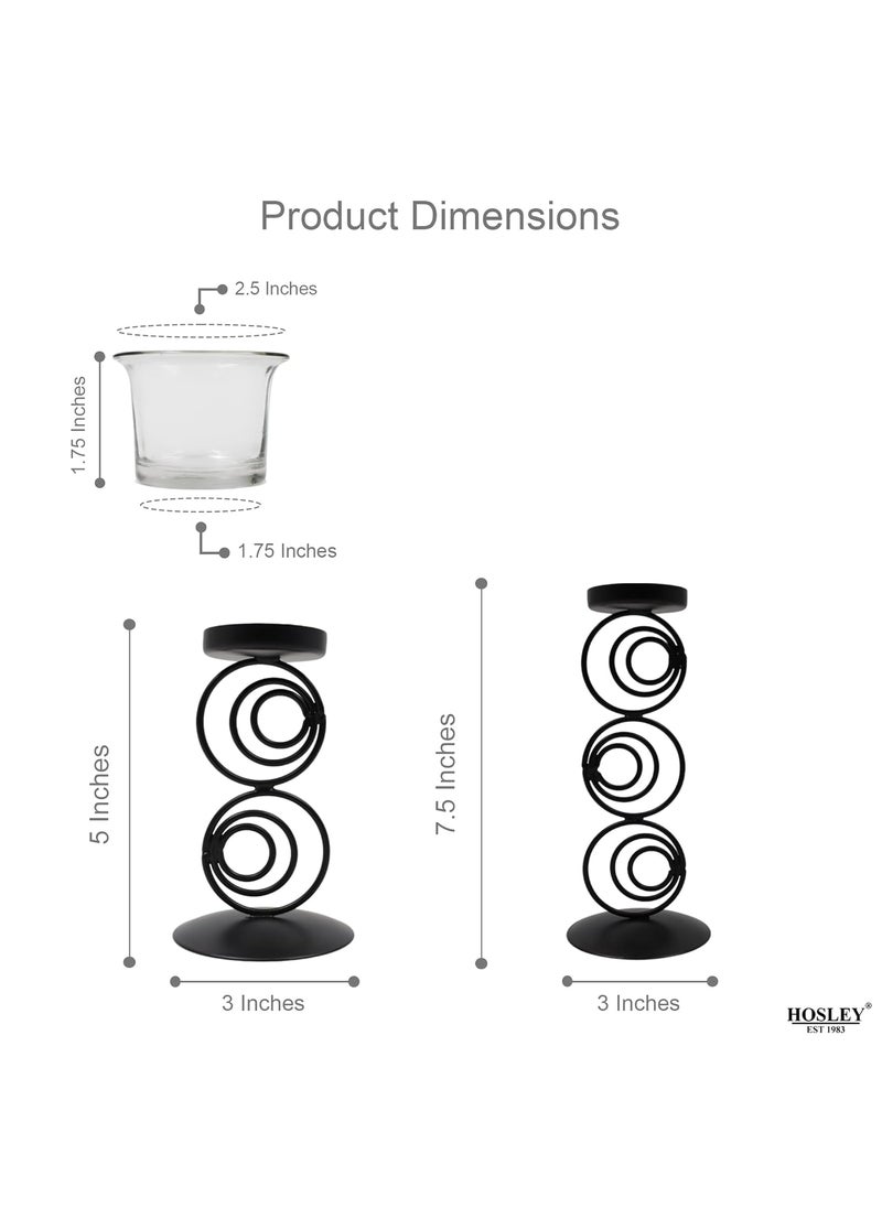 Hosley - HOSLEY Clear Glass Tealight Candle Holders|Black Tealight Candle Holders with Glass Holders Perfect for Home Decor Tabletop Centerpiece| Pack of 2 with Pack of 2 Tealights - Image 1
