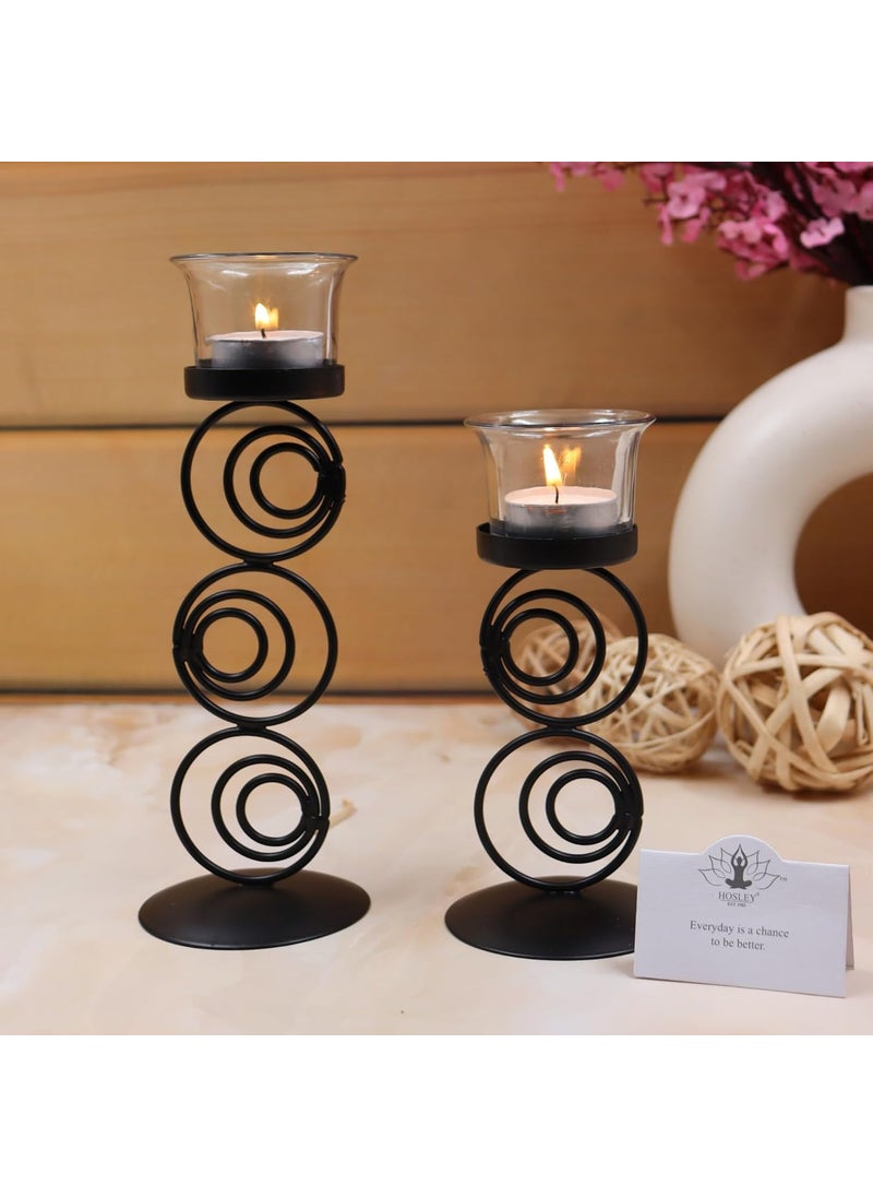 Hosley - HOSLEY Clear Glass Tealight Candle Holders|Black Tealight Candle Holders with Glass Holders Perfect for Home Decor Tabletop Centerpiece| Pack of 2 with Pack of 2 Tealights - Image 1
