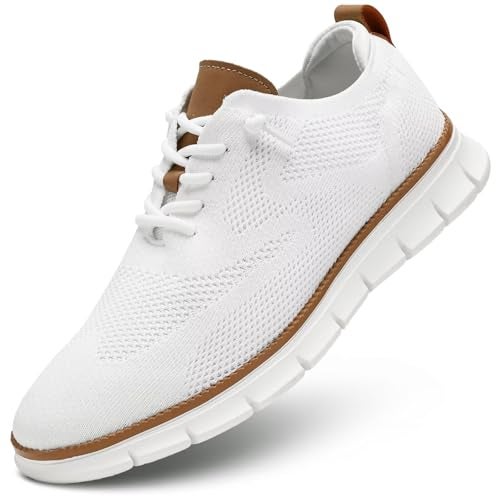 Kvovzo Men's Walking Tennis Casual Shoes Fashion Dress Sneakers Mesh Business Oxfords Work Lightweight Soft Sole Zapatos White - Image 1