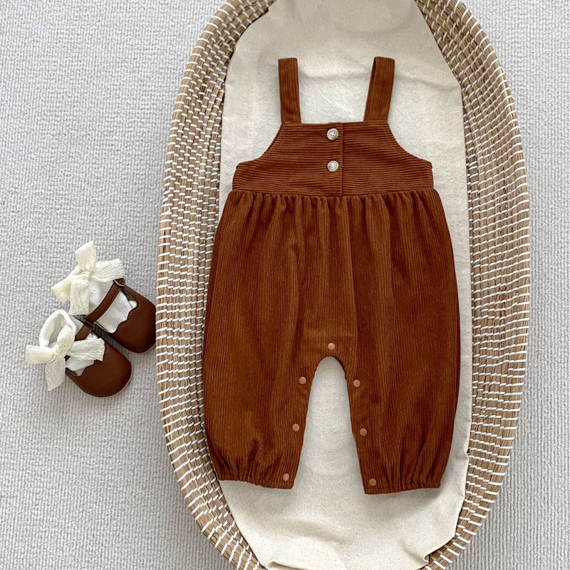 Autumn 2024 new baby girl long sleeve lapel top corduroy suspenders baby suit Korean two-piece suit Overalls