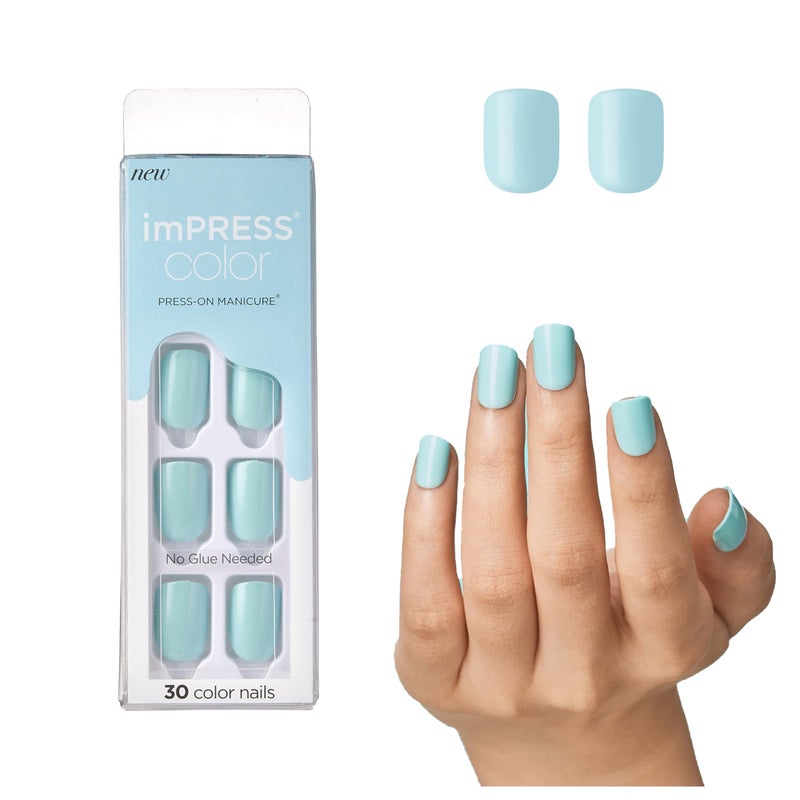 Impress KISS imPRESS Color PressOn Manicure Gel Nail Kit PureFit Technology Short Length Mint To Be PolishFree Solid Color Mani Includes Prep Pad Mini File Cuticle Stick and 30 Fake Nails