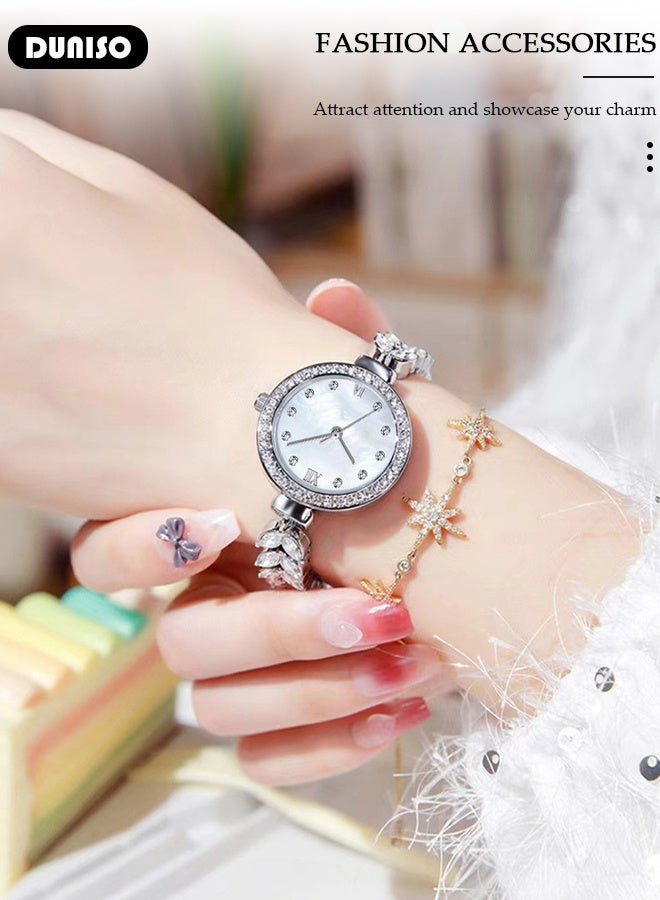 DUNISO Women's bracelet watch, compact and simple quartz watch, fashionable round watch, pointer-style retro exquisite watch, mermaid bracelet watch - Image 3