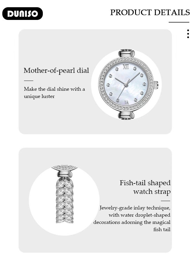 DUNISO Women's bracelet watch, compact and simple quartz watch, fashionable round watch, pointer-style retro exquisite watch, mermaid bracelet watch - Image 4