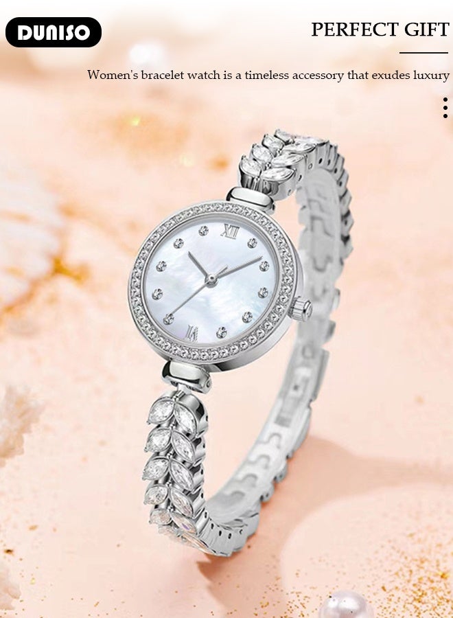 DUNISO Women's bracelet watch, compact and simple quartz watch, fashionable round watch, pointer-style retro exquisite watch, mermaid bracelet watch - Image 2