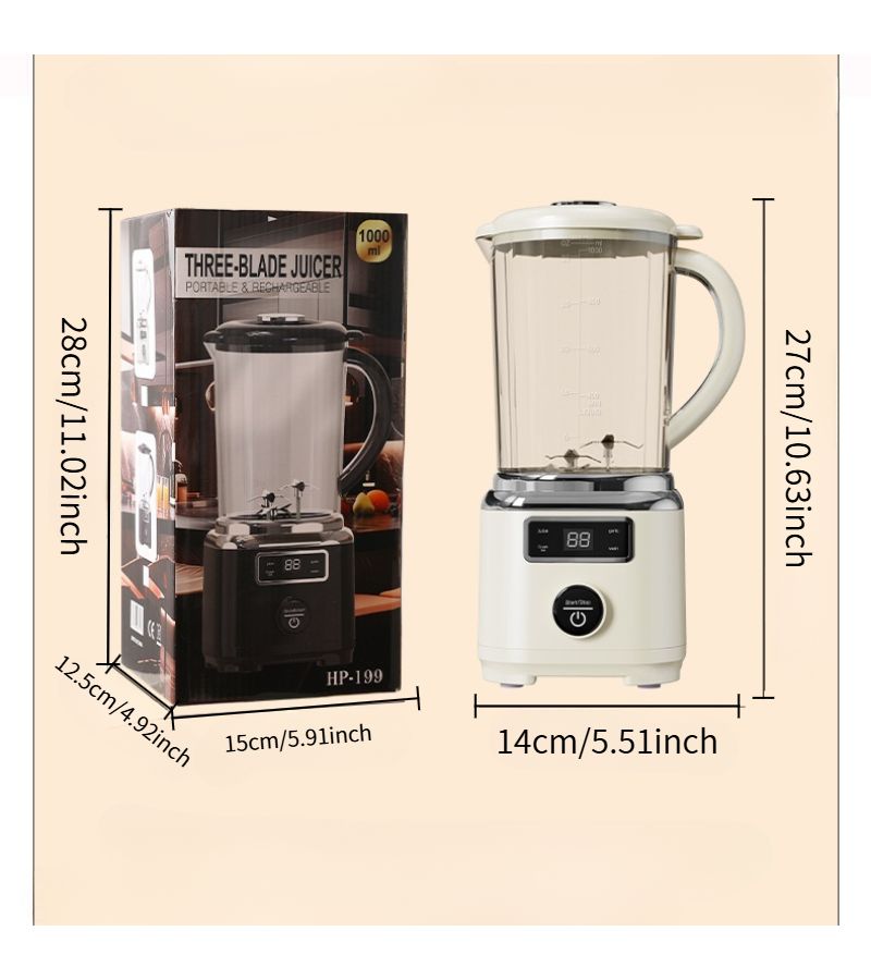 White Portable 3 Blade Fruit Juicer With LED Display USB Rechargeable For Smoothies Milkshakes And Juices - Image 1
