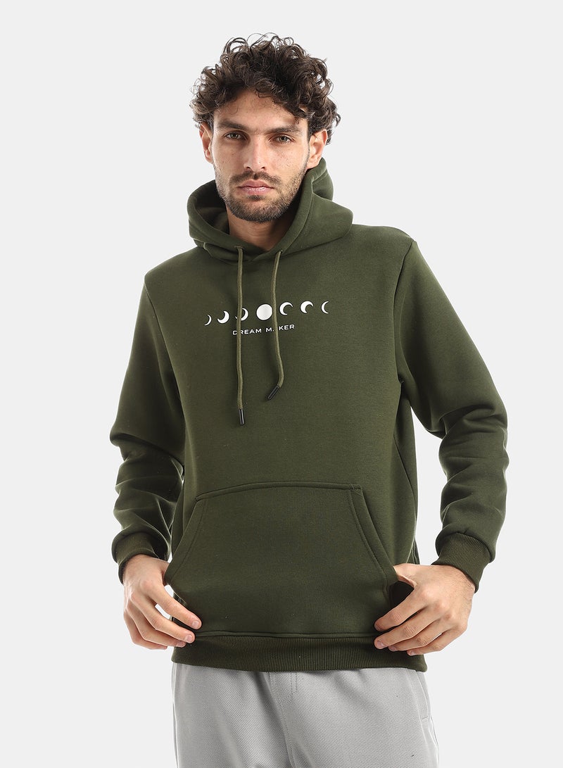 Andora Cotton Printed Hoodie - Olive - Image 1