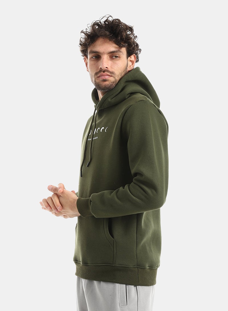 Andora Cotton Printed Hoodie - Olive - Image 4
