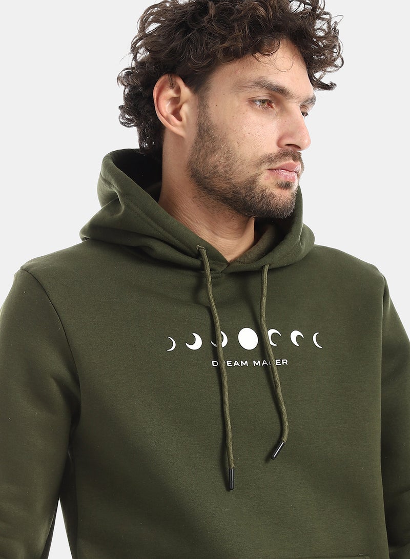 Andora Cotton Printed Hoodie - Olive - Image 2