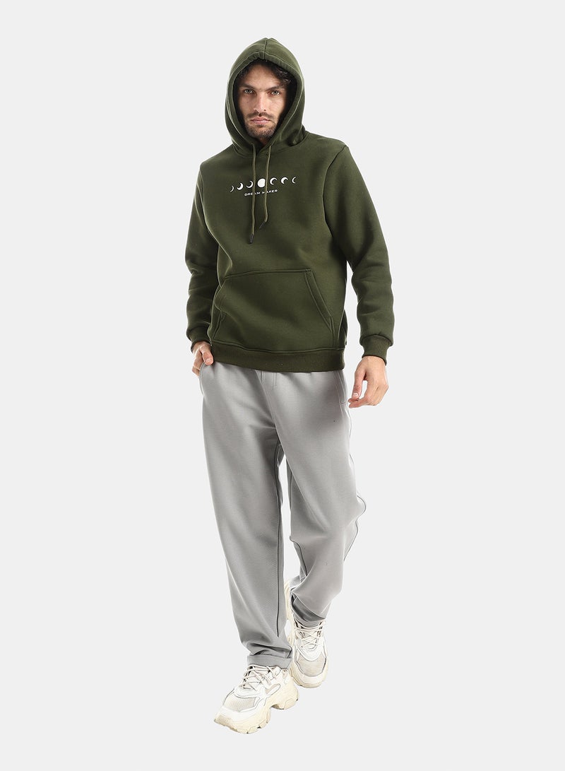 Andora Cotton Printed Hoodie - Olive - Image 5