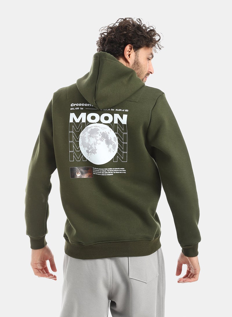 Andora Cotton Printed Hoodie - Olive - Image 3