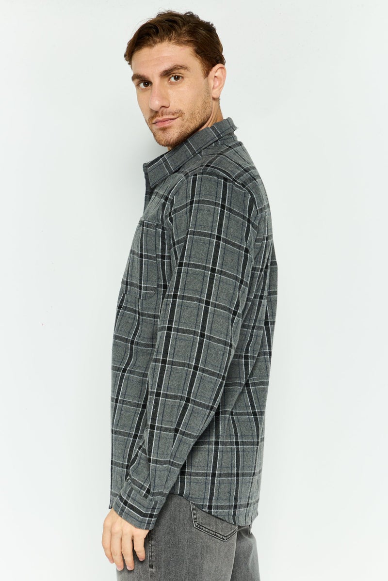Rue 21 قميص رجالي عادي بأكمام طويلة ومخطط، مجموعة رمادية - Image 3