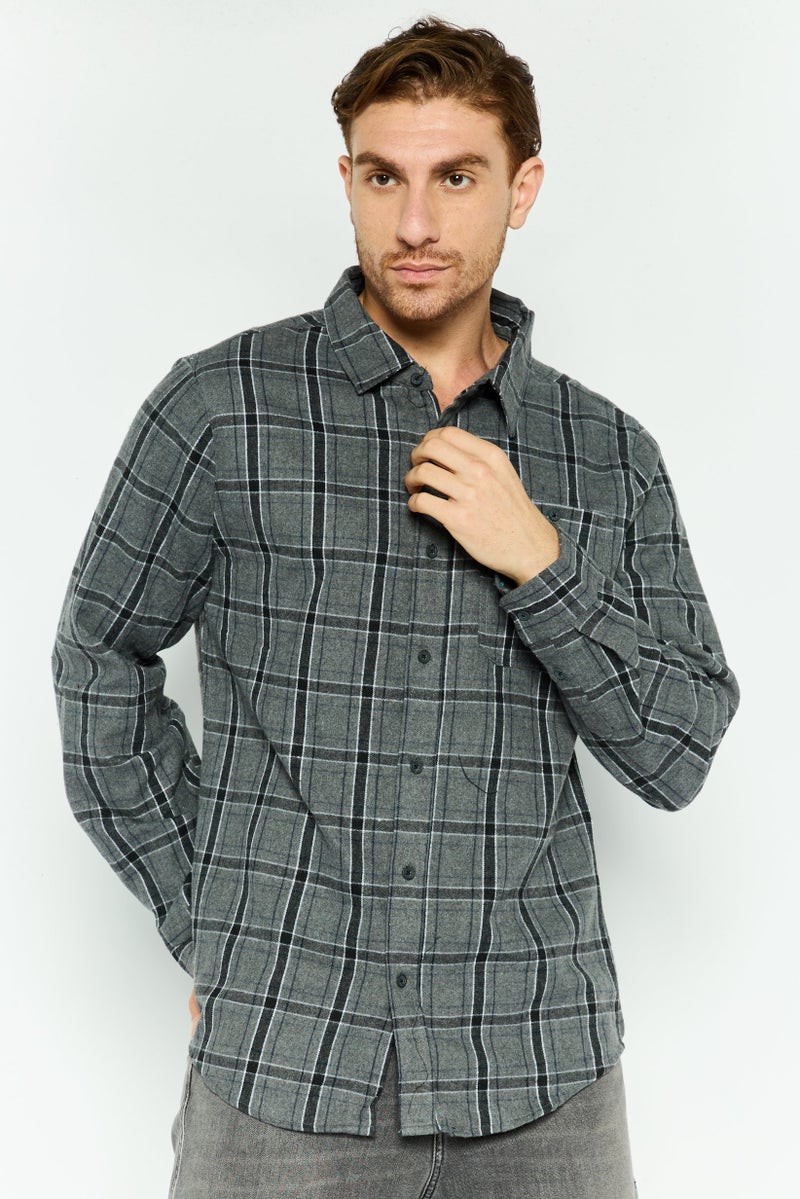 Rue 21 قميص رجالي عادي بأكمام طويلة ومخطط، مجموعة رمادية - Image 1