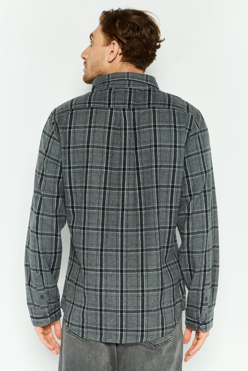Rue 21 قميص رجالي عادي بأكمام طويلة ومخطط، مجموعة رمادية - Image 4