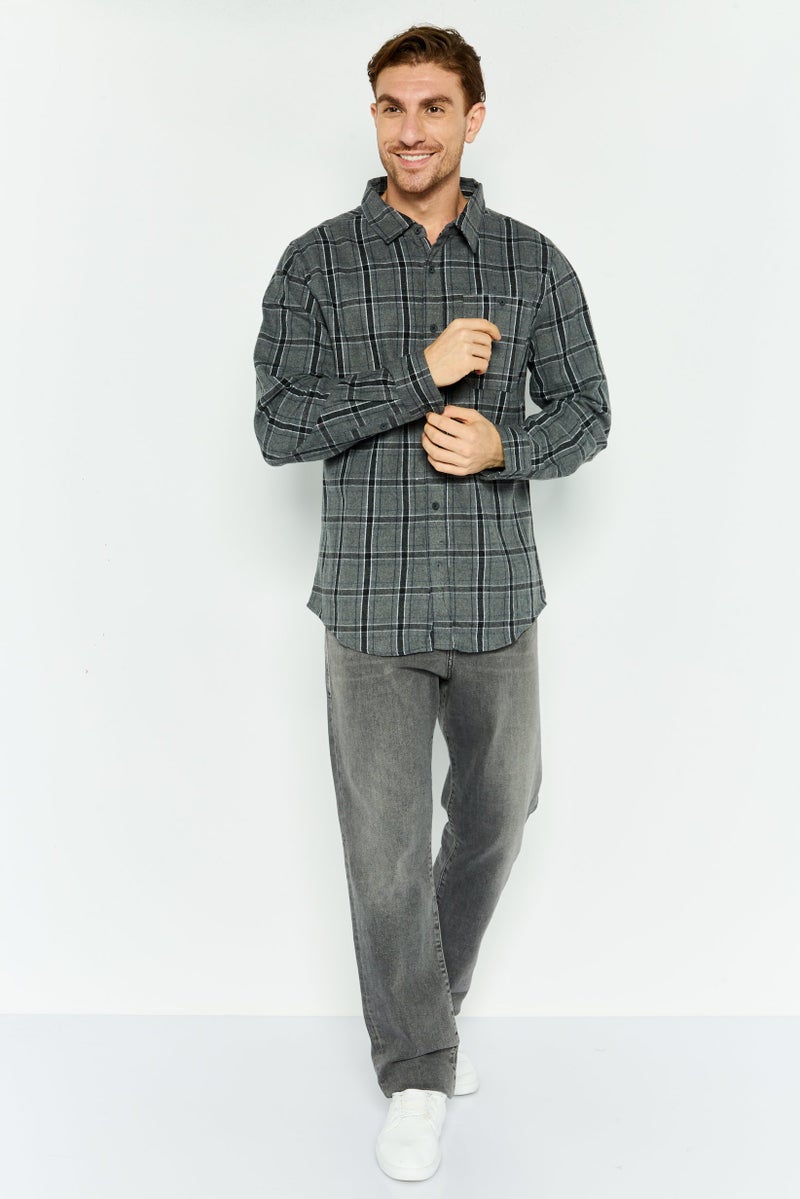Rue 21 قميص رجالي عادي بأكمام طويلة ومخطط، مجموعة رمادية - Image 2