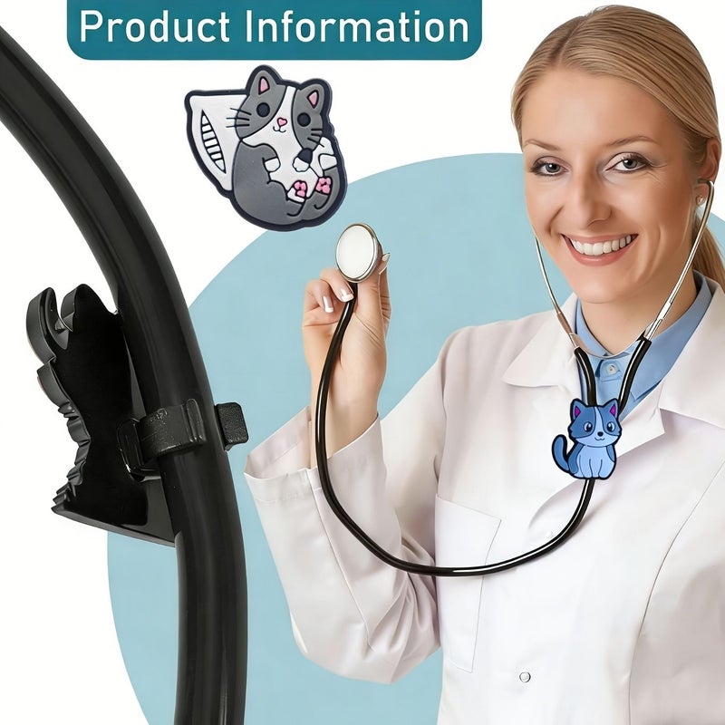 غطاء سماعة الطبيب 10 قطع بتصميم القطط، إكسسوارات لطيفة لأطباء الأطفال والممرضين البيطريين، هدية تخرج - Image 5