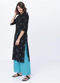 Vishudh Women Black Printed Cotton Kurta Set  - Image 2