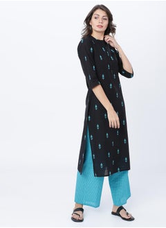 Vishudh Women Black Printed Cotton Kurta Set  - Image 5