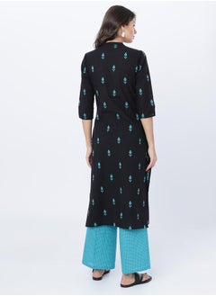 Vishudh Women Black Printed Cotton Kurta Set  - Image 3