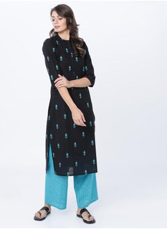 Vishudh Women Black Printed Cotton Kurta Set  - Image 1