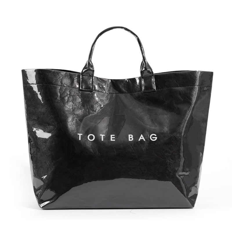 Lushandy PVC Tote Bag Women's Plastic Tote Purse Large Letters Print Hobo Handbag for Work, Beach, Gift (Black) - Image 1
