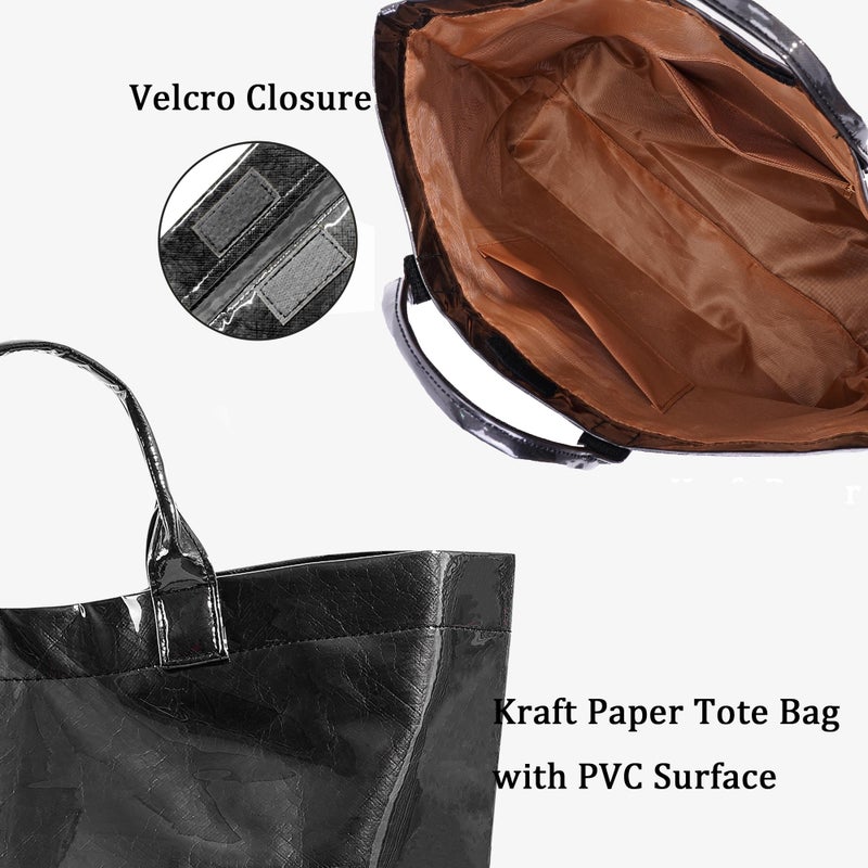 Lushandy PVC Tote Bag Women's Plastic Tote Purse Large Letters Print Hobo Handbag for Work, Beach, Gift (Black) - Image 4