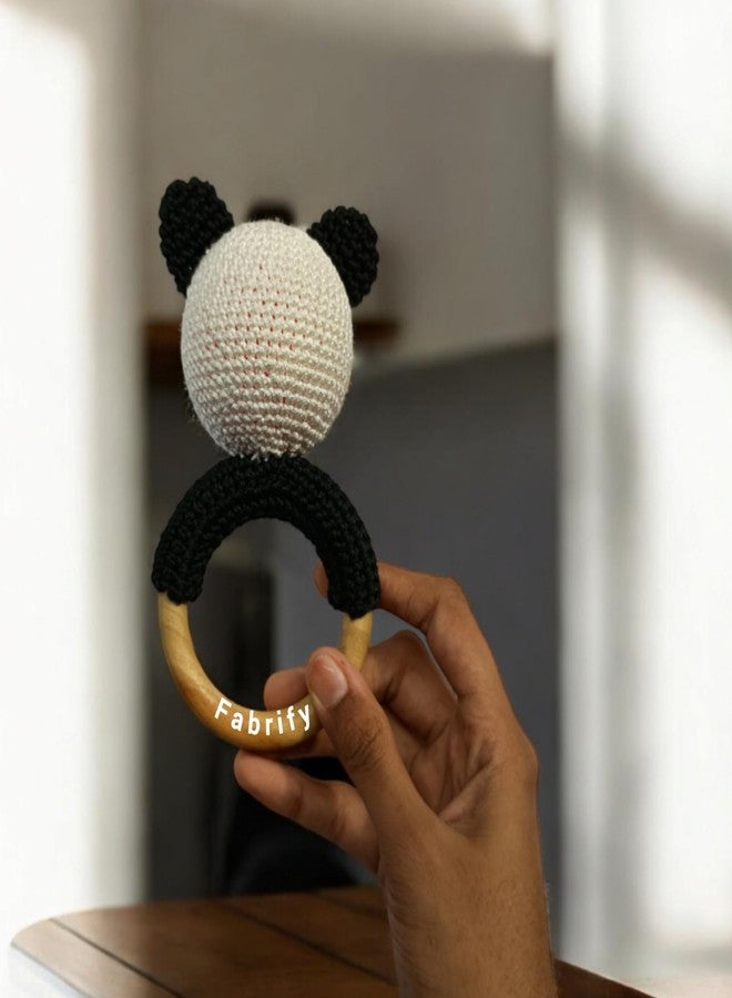Fabrify Crochet Animal Baby Wooden Chewable Toys Teether, Rattle, Panda - Image 3