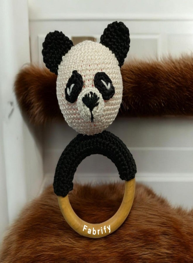 Fabrify Crochet Animal Baby Wooden Chewable Toys Teether, Rattle, Panda - Image 1