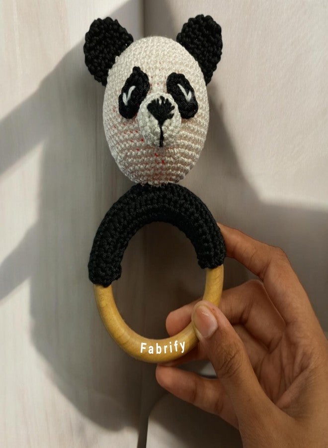 Fabrify Crochet Animal Baby Wooden Chewable Toys Teether, Rattle, Panda - Image 4