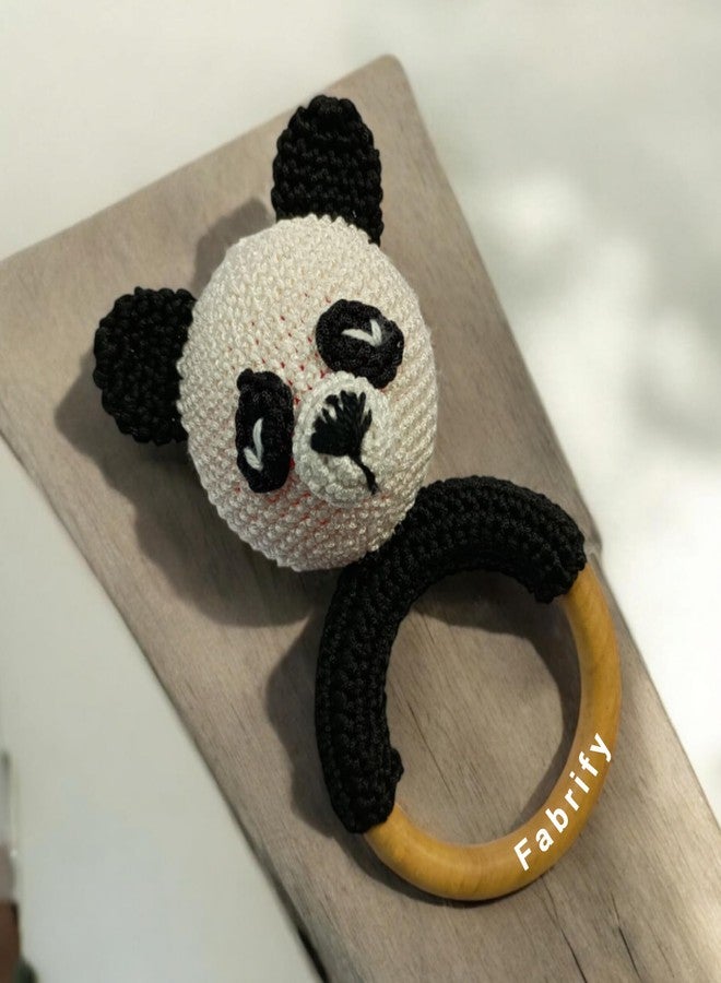 Fabrify Crochet Animal Baby Wooden Chewable Toys Teether, Rattle, Panda - Image 2
