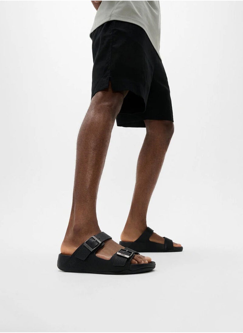 FitFlop - Gogh Moc Mens Buckle Tumbled Slides - Black - Image 1