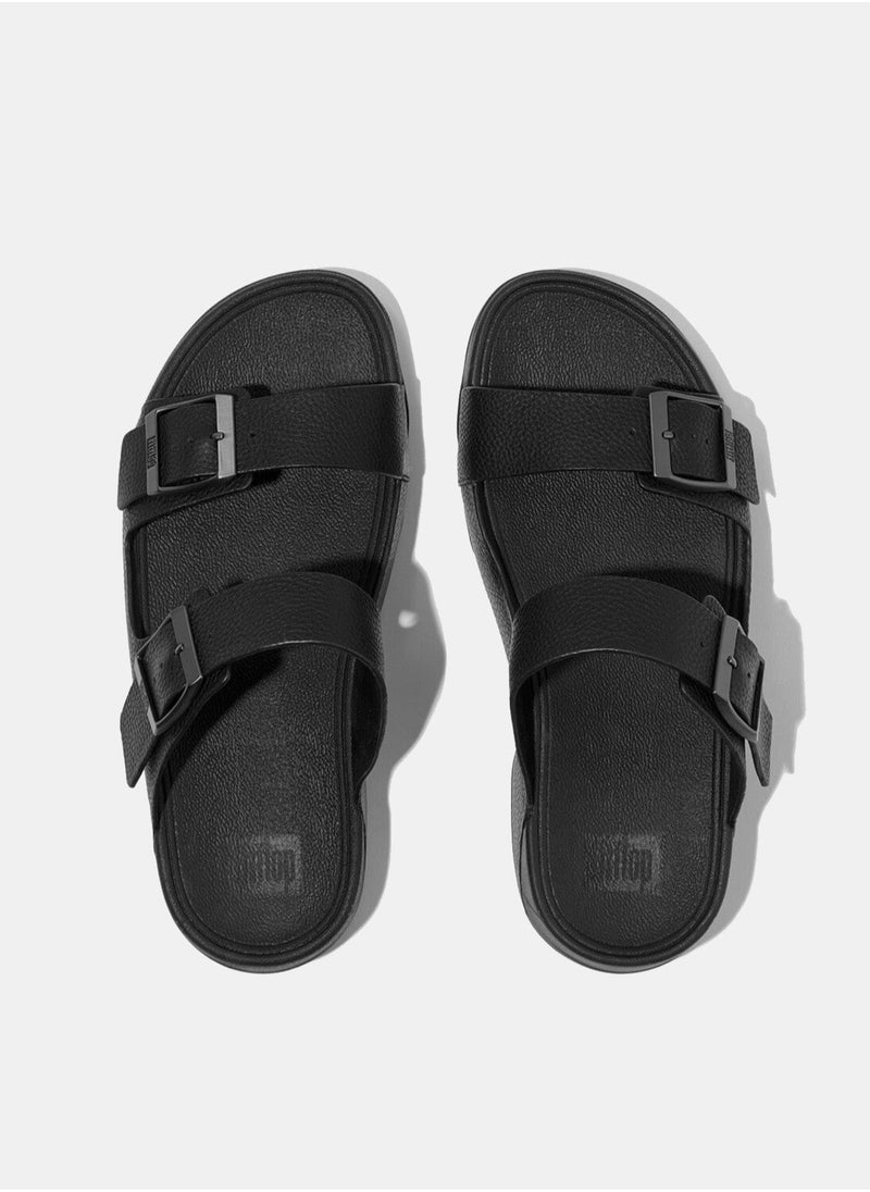 FitFlop - Gogh Moc Mens Buckle Tumbled Slides - Black - Image 1