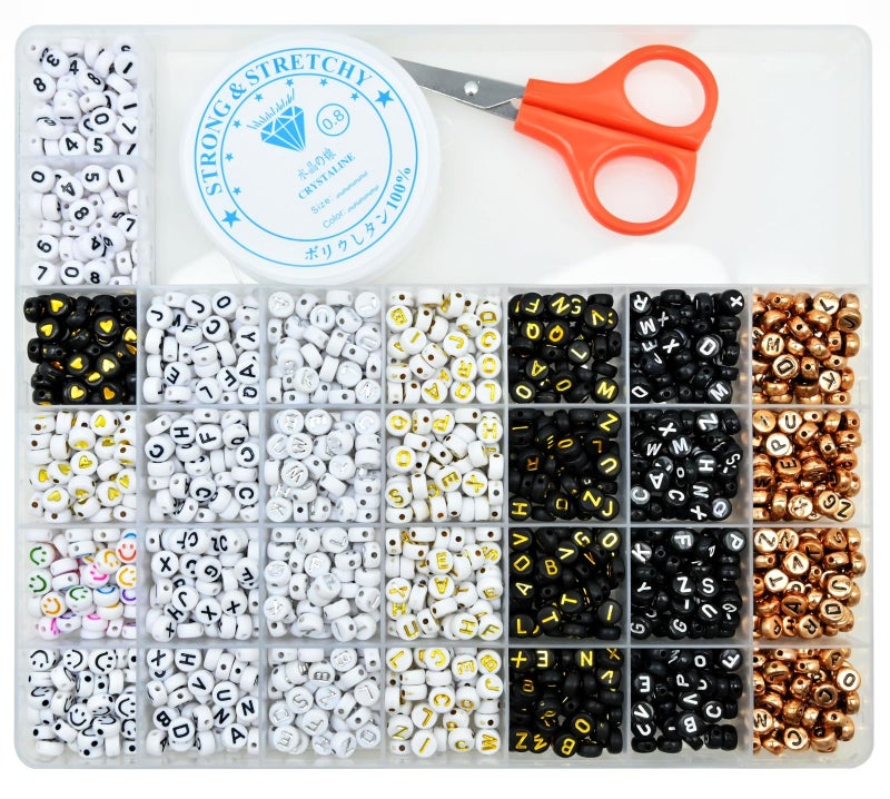 Amaney 1500 Pieces 6 Colors 4x7mm Round Acrylic Alphabet Letter Beads AZ Mixed and Crystal Line for Jewelry Making
