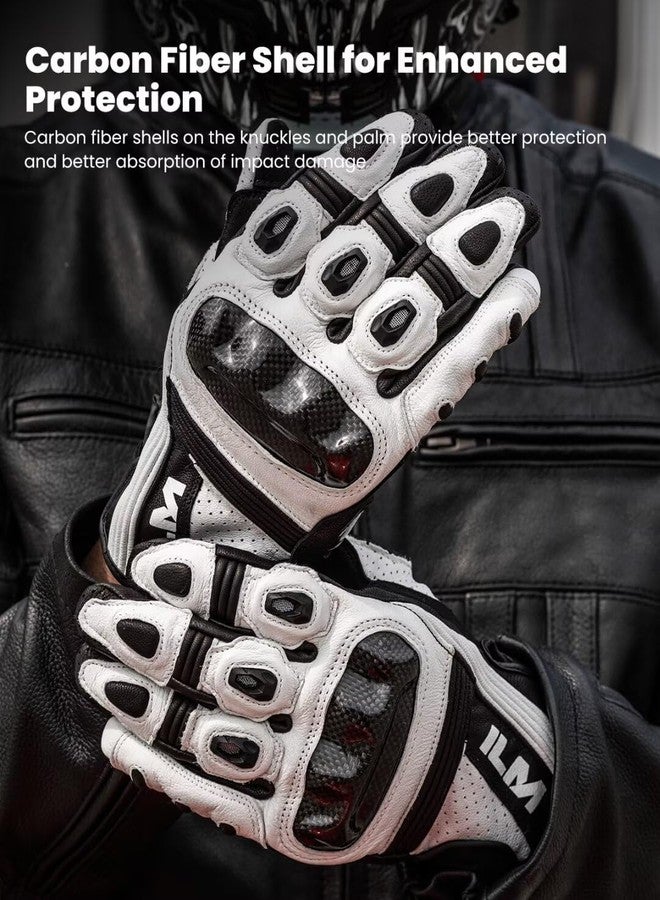 ILM Motorcycle Goatskin Leather Gloves for Men Women Riding Motorbike with Touchscreen Hard Knuckle Model GL4(White,L) - Image 2