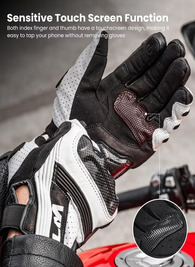 ILM Motorcycle Goatskin Leather Gloves for Men Women Riding Motorbike with Touchscreen Hard Knuckle Model GL4(White,L) - Image 5
