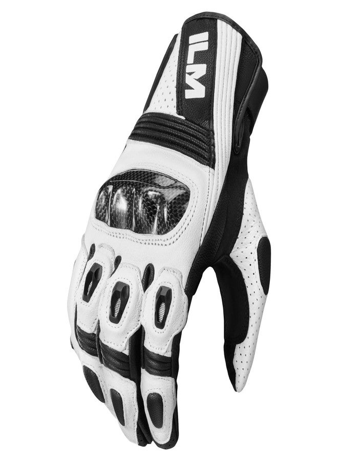 ILM Motorcycle Goatskin Leather Gloves for Men Women Riding Motorbike with Touchscreen Hard Knuckle Model GL4(White,L) - Image 1