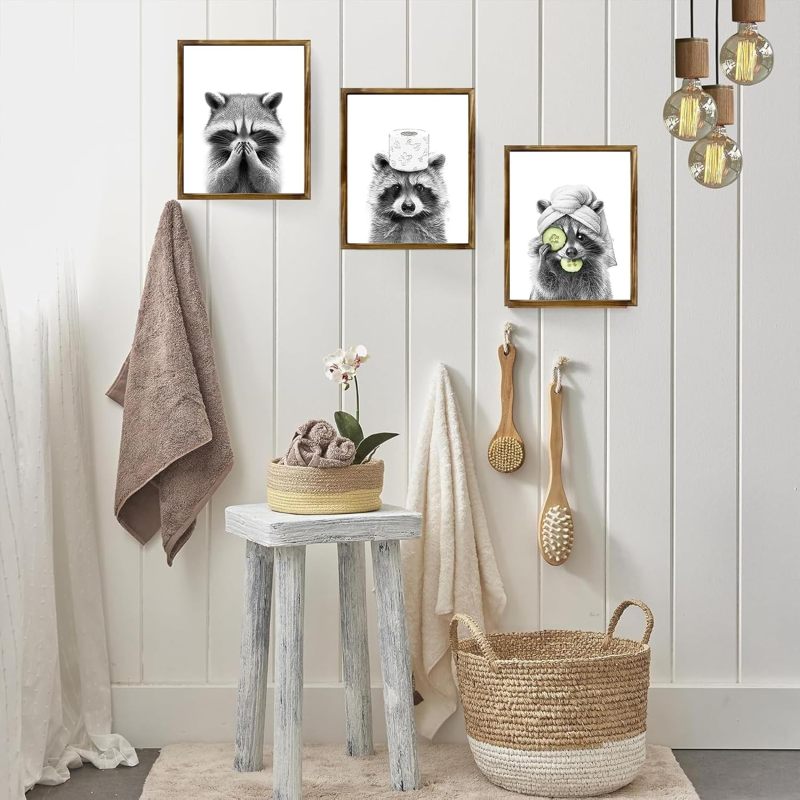 Bathroom Wall Art: 3 Unframed 20.3x25.4cm Canvas Prints - Adorable Raccoon Design, Durable Humid-Resistant Material - for Bathroom Wall Decor - Image 4