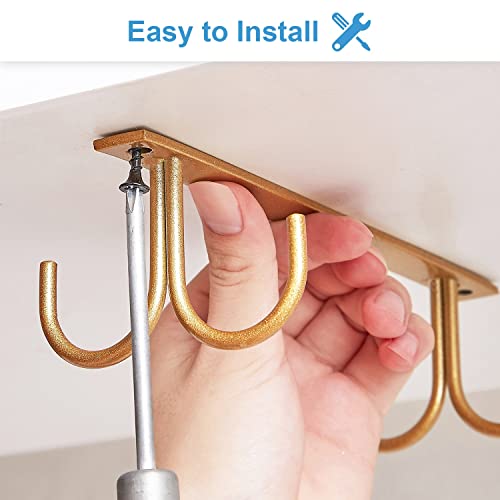 FOMANSH Mug Rack Under Cabinet - Coffee Cup Holder, 12 Mugs Hooks Under Shelf, Display Hanging Cups Drying Hook for Bar Kitchen Utensils Gold - Image 4