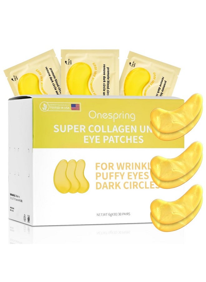 OneSpring - Under Eye Patches (30 Pairs) 24K Gold Eye Mask - Puffy Eyes & Dark Circles Treatments, Reduce Under Eye Bags And Smooth Wrinkles, Eye Skin Care Pads With Collagen, Hyaluronic Acid & Castor Oil - Image 1