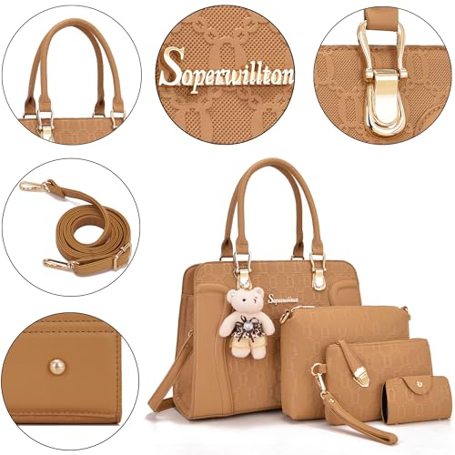 Soperwillton Women's Fashion Handbags Tote Bags Shoulder Bag Top Handle Satchel Purse Set 4pcs - Image 4
