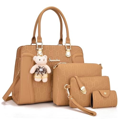 Soperwillton Women's Fashion Handbags Tote Bags Shoulder Bag Top Handle Satchel Purse Set 4pcs - Image 1